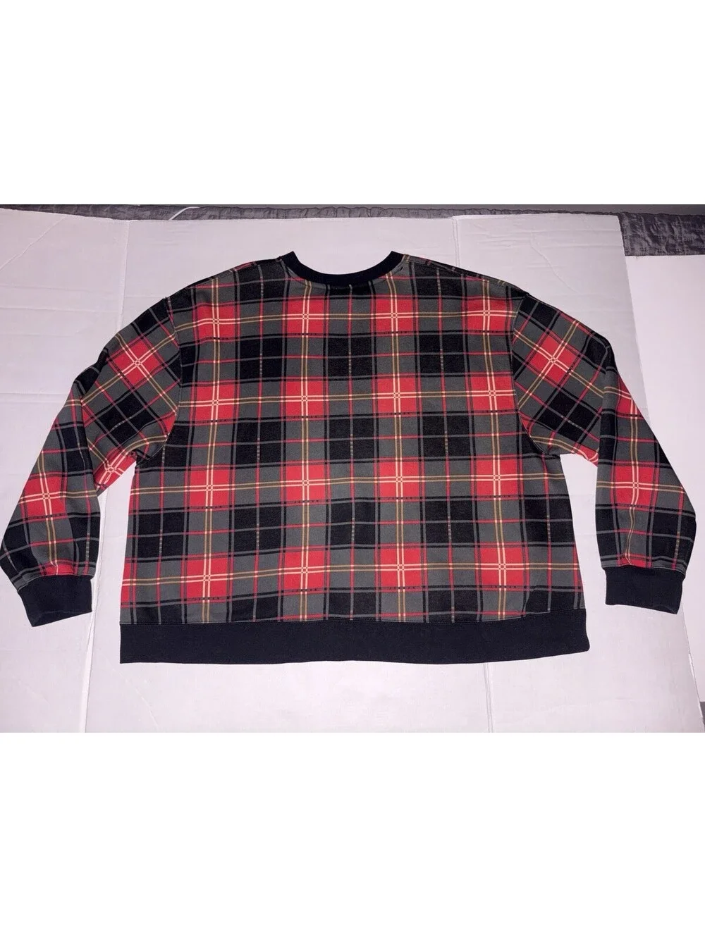 Jordan Essentials Holiday Plaid Fleece Crewneck Sweatshirt Mens XL Red Black